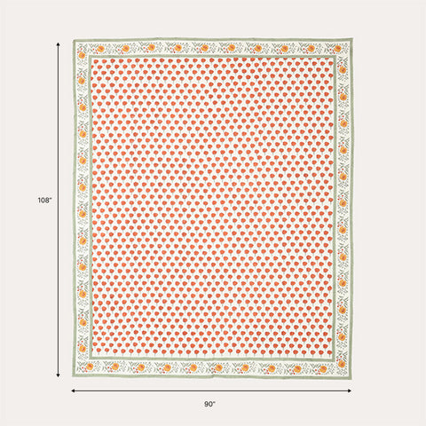 Marigold Buti Block Printed King Bedcover