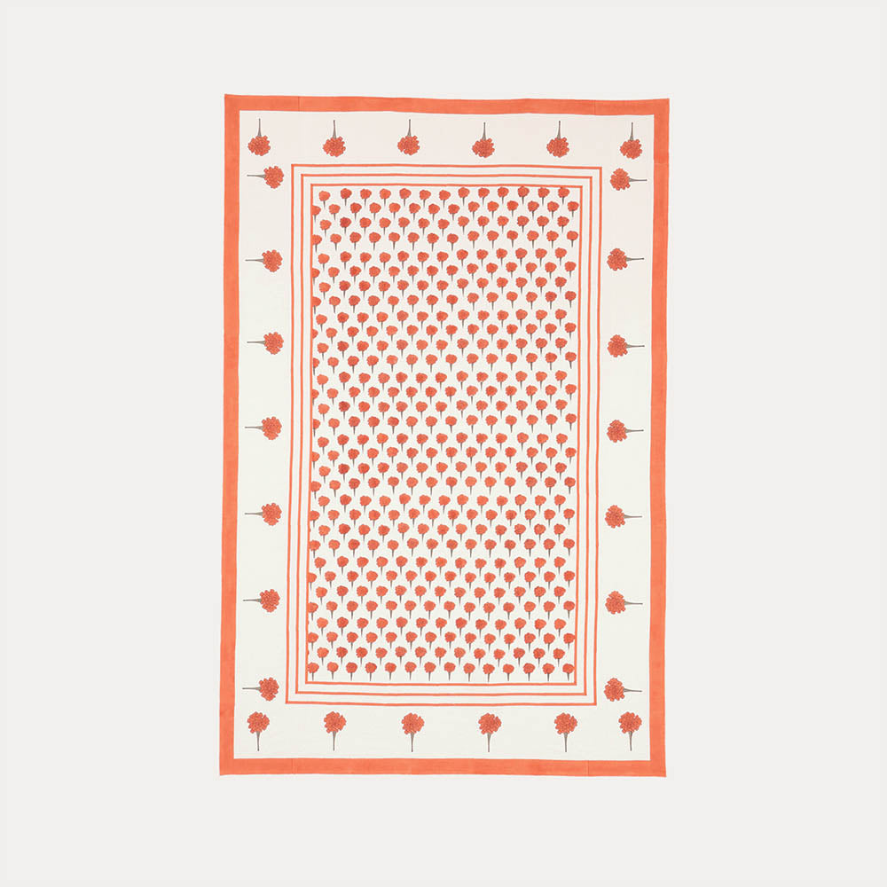 Orange Marigold Buti Block Printed Table Cloth