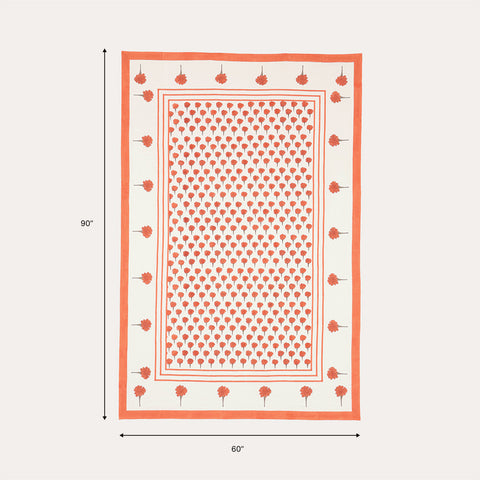 Orange Marigold Buti Block Printed Table Cloth