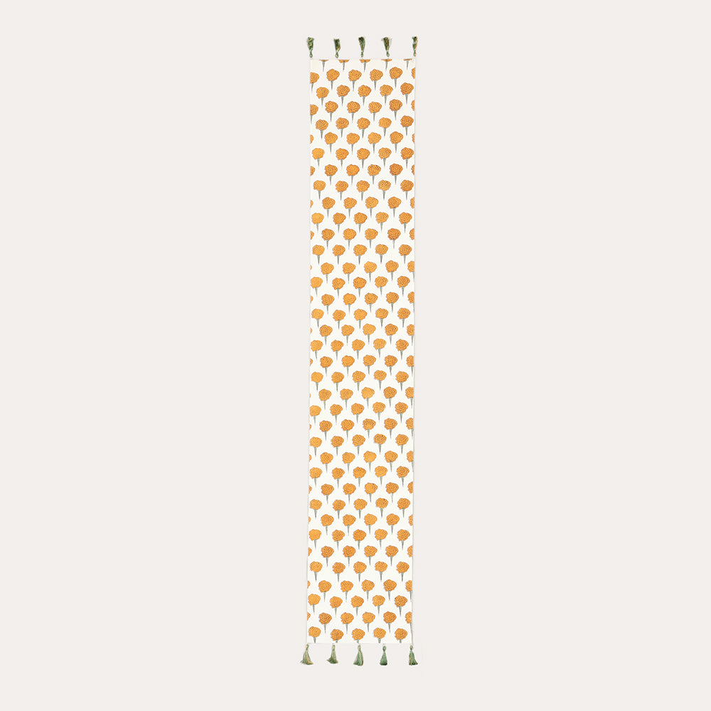 Yellow Marigold Buti Block-Printed Table Runner