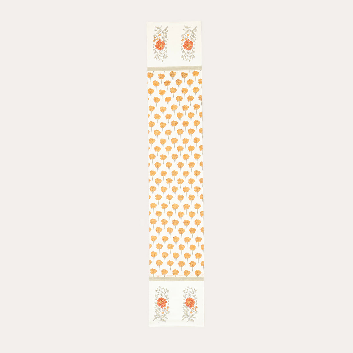 Marigold Block Printed Table Runner with 2 Buta