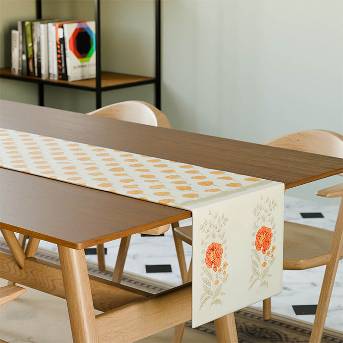 Marigold Block Printed Table Runner with 2 Buta