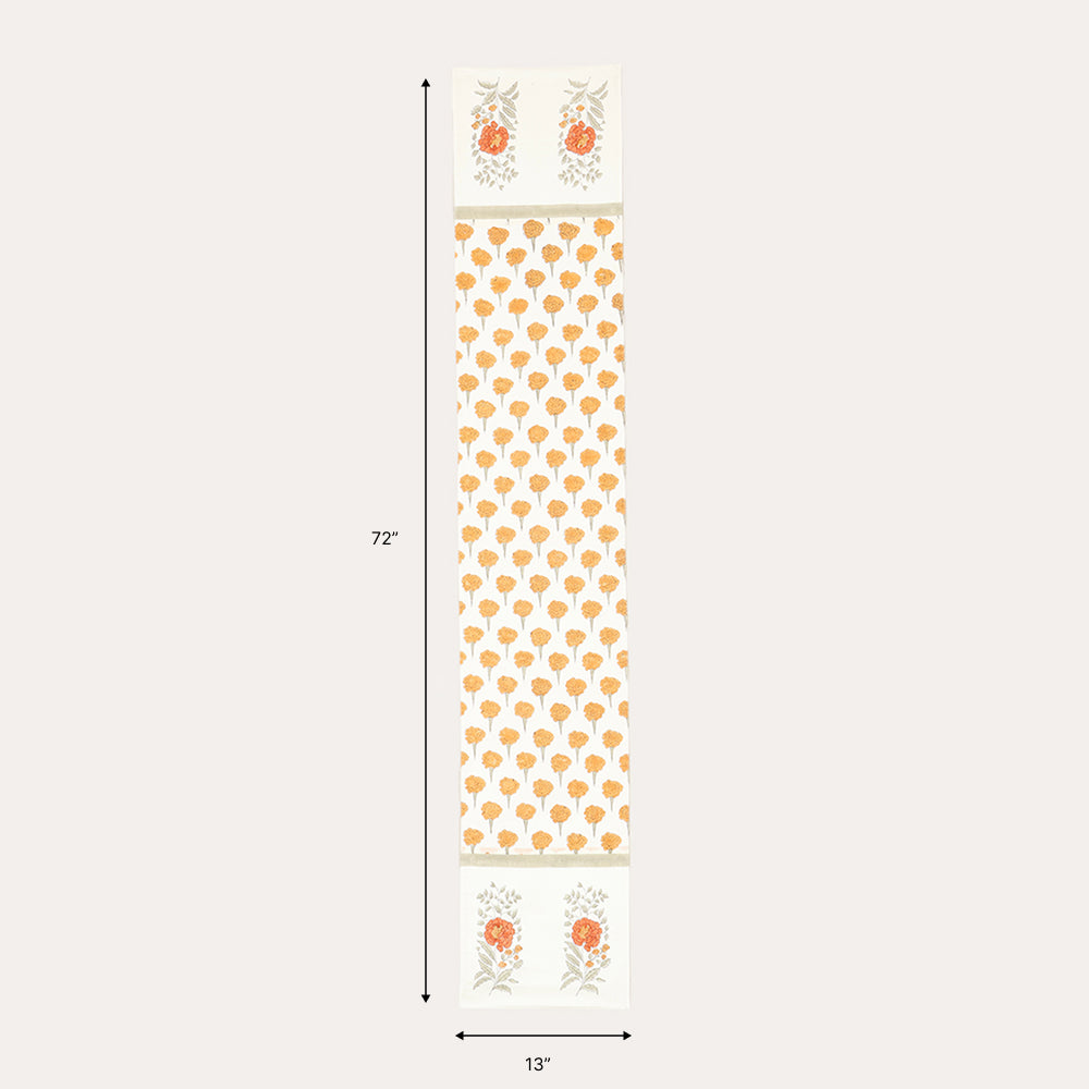 Marigold Block Printed Table Runner with 2 Buta