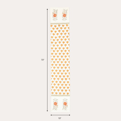 Marigold Block Printed Table Runner with 2 Buta