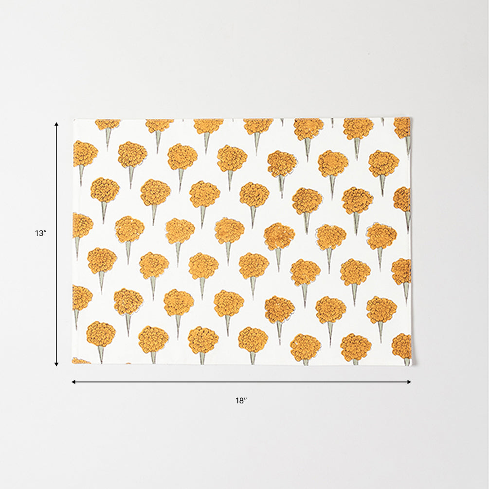 Yellow Marigold Block Printed Placemat Set of 2