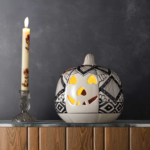 Ceramic Pumpkin Tea Light Holder - Black & White