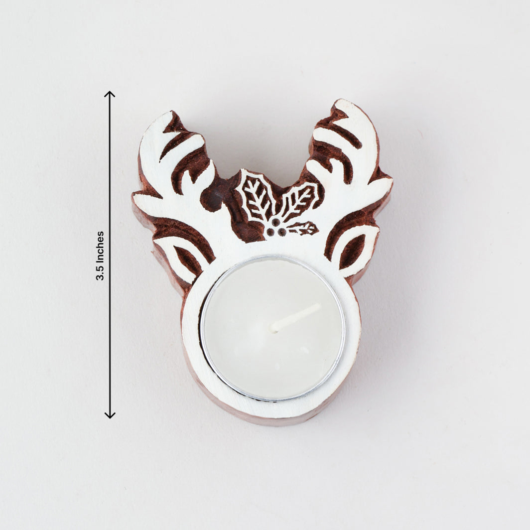 Wooden Block T-light Holder Santa's Booty - Set of 4