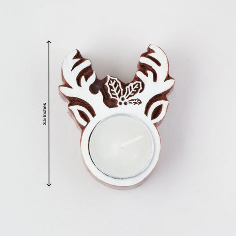 Wooden Block T-light Holder Santa's Booty - Set of 4