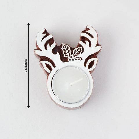 Reindeer Wooden Block Tea Light Holders Set of 2 - Eyaas