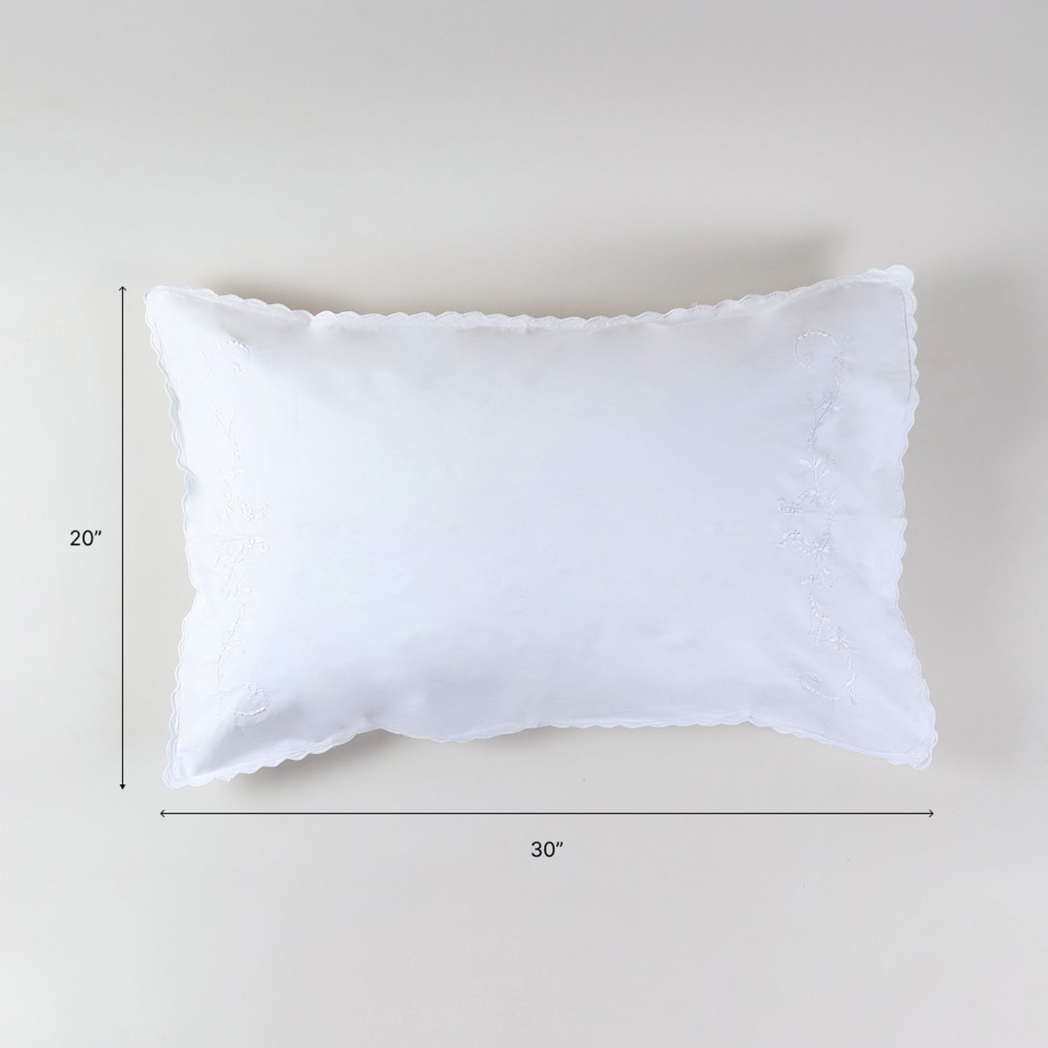 White Floral Vine Embroidered Pillow Case Set of 2