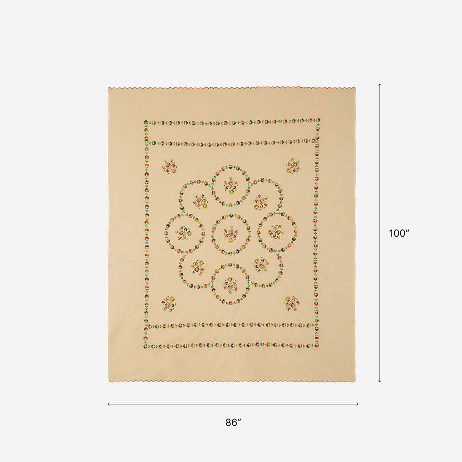 Floral Embroidered Bedcover & 2 Pillow Cases, Brown