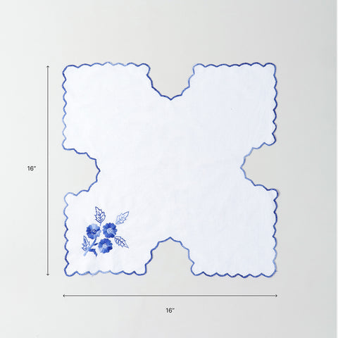 Blue Cornflower Embroidered Chapati Cloth Set of 2