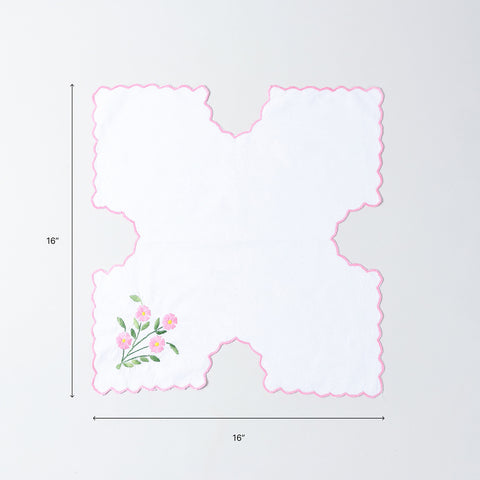 Pink Daisies Embroidered Chapati Cloth Set of 2