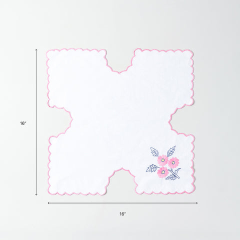Daisies Embroidered Cotton Food Wrapper Set of 2, Pink & Blue