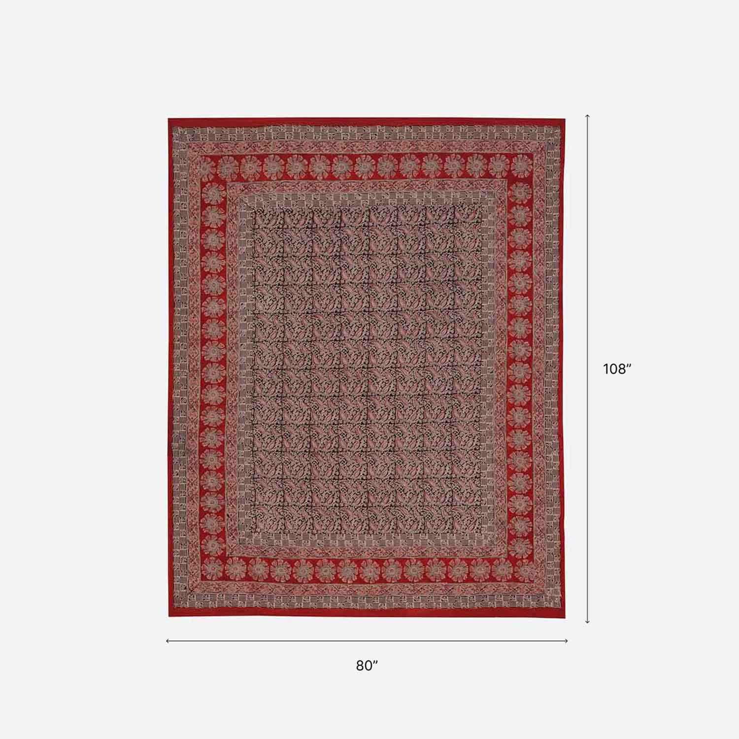 Cosmos Block Printed Kalamkaari Bedcover & Pillow Cases