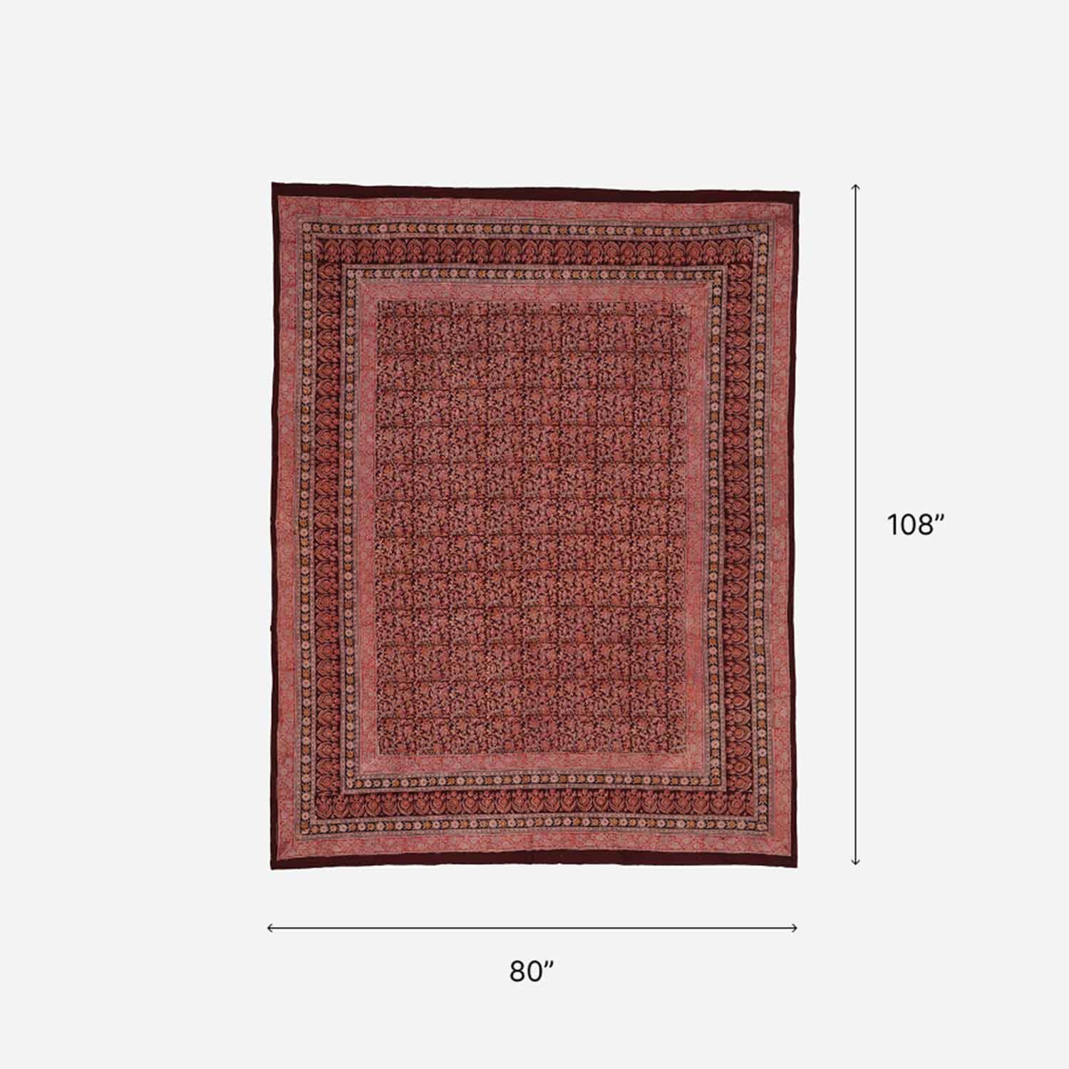 Lotus Block Printed Kalamkaari Bedcover