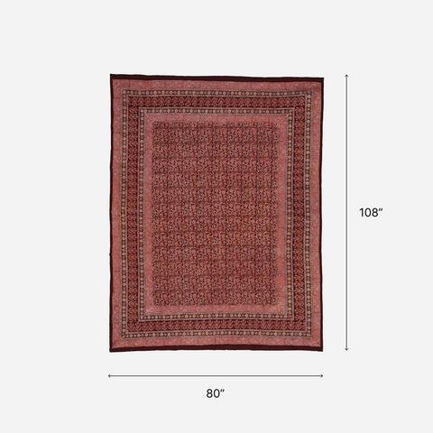 Lotus Block Printed Kalamkaari Bedcover