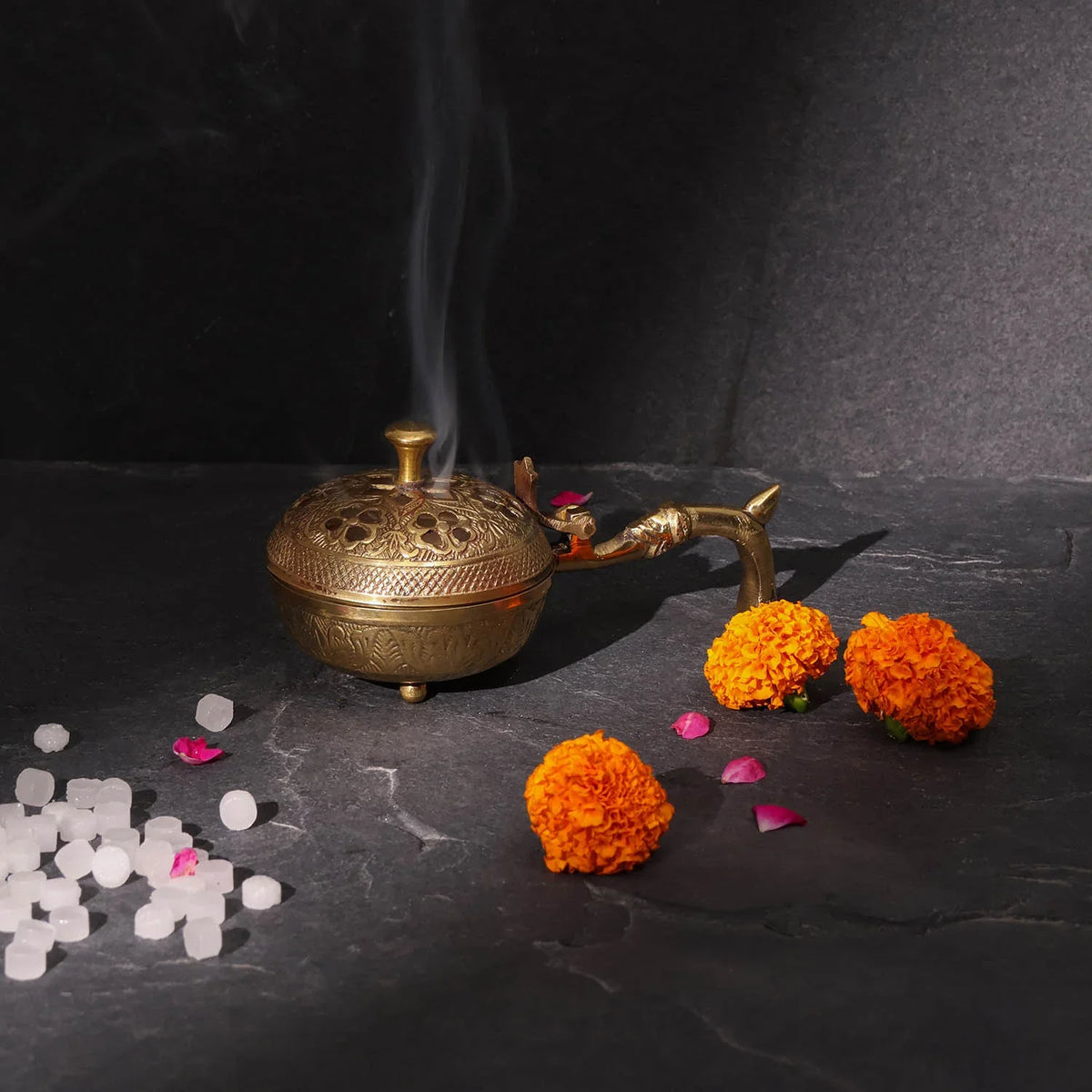 Brass Dhuni Incense Burner with Camphor (50 gms)