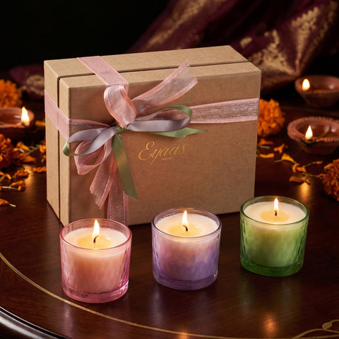Scented Glass Candle Set of 3, Green Apple, Rose & Lavender