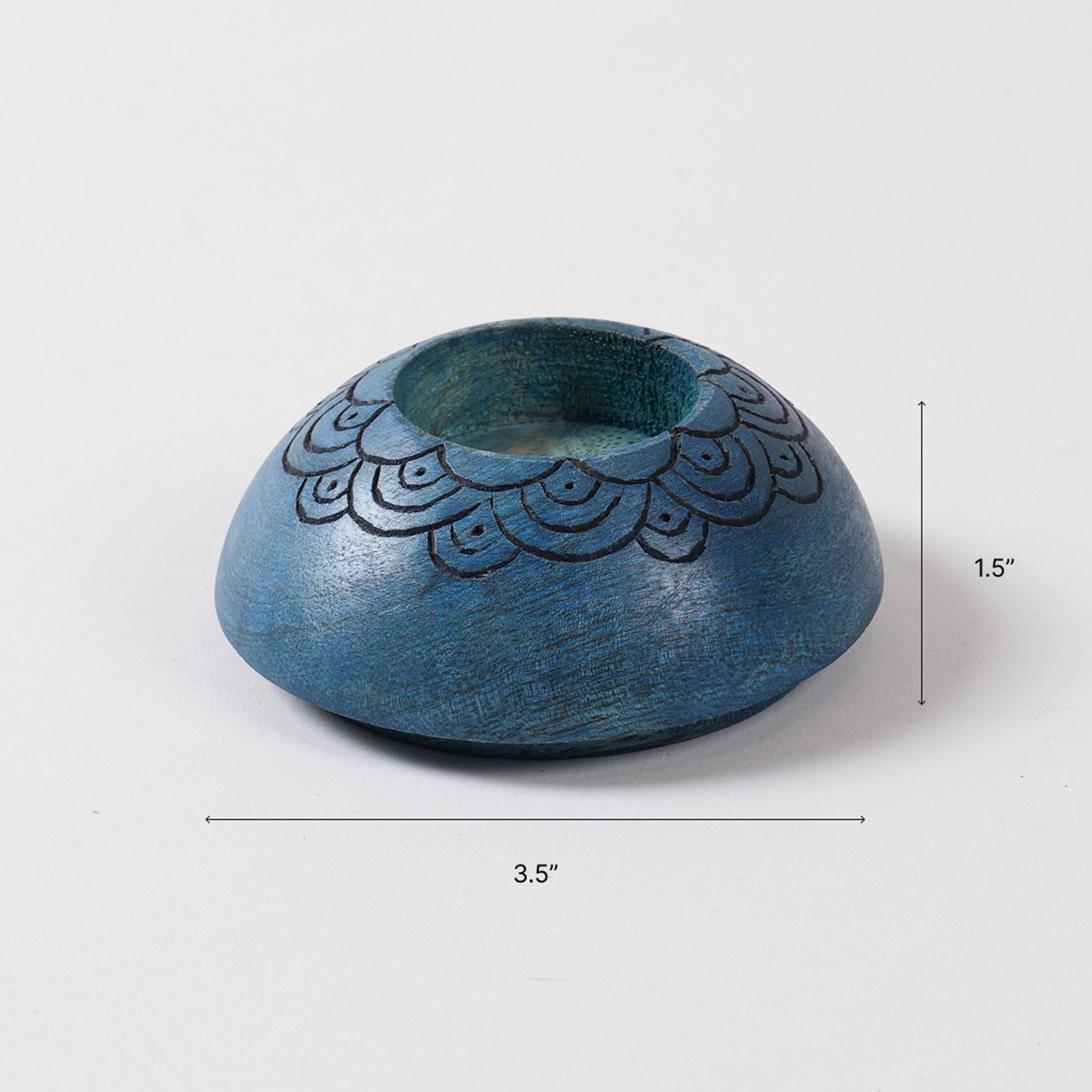 Handcarved T-Light Holder Set of 2, Blue & Yellow