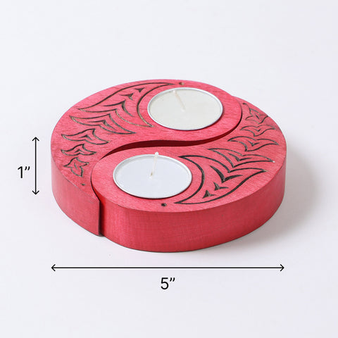 Ying Yang Bird T-Light Holders Red Set of 2