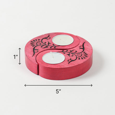 Ying Yang Floral T-Light Holders Red Set of 2