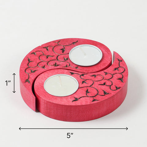 Ying Yang Leaves T-Light Holders Red Set of 2