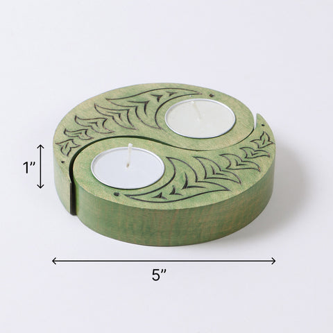Ying Yang Bird T-Light Holders Green Set of 2