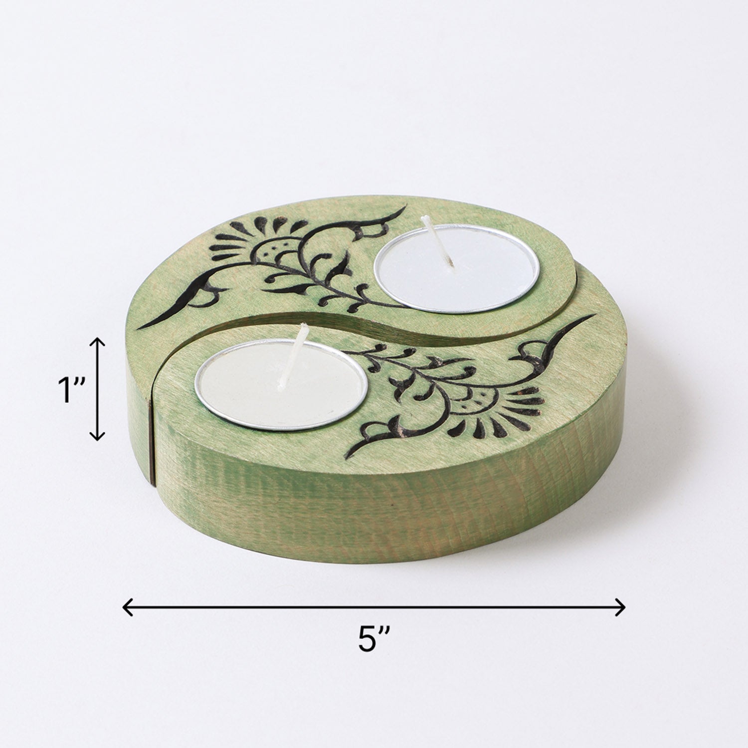 Ying Yang Floral T-Light Holders Green Set of 2
