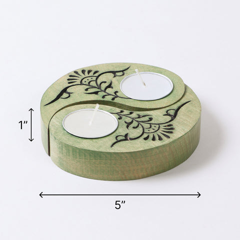 Ying Yang Floral T-Light Holders Green Set of 2