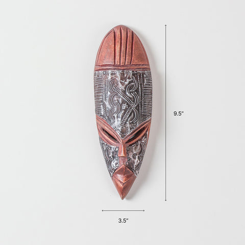 Hand Carved African Tribal Mask with Metal Inlay