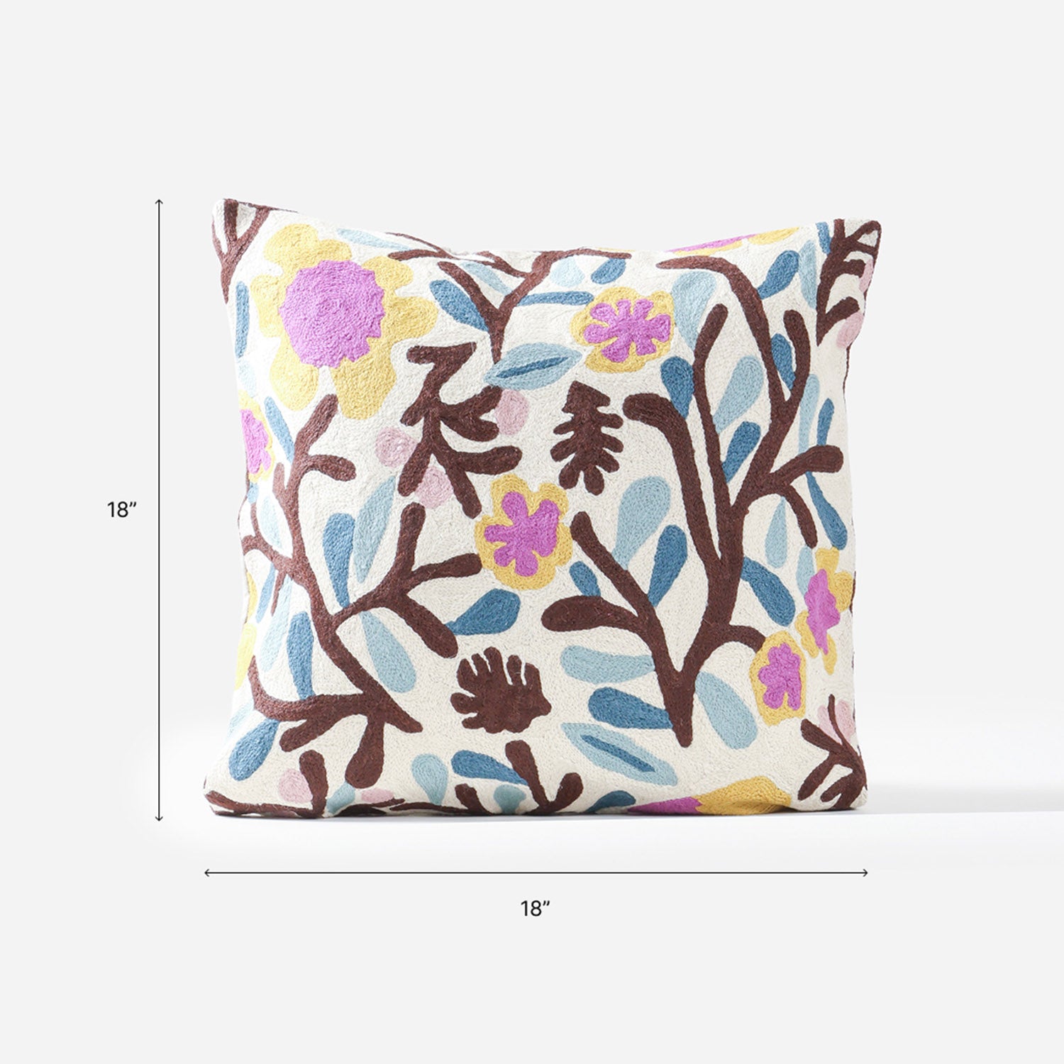 Floral Tree Hand-Embroidered Crewel Cushion Cover (18×18)