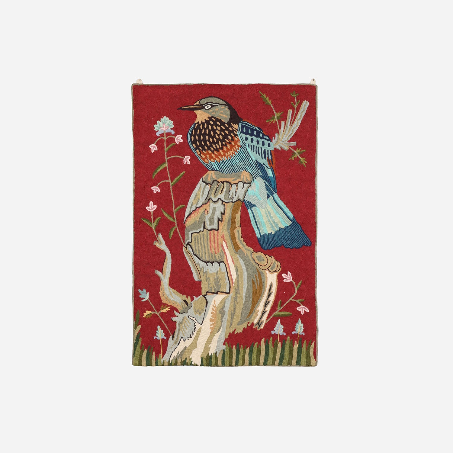 Red & Blue Bird Kashmiri Crewel Embroidery Wall Hanging, 2x3 ft