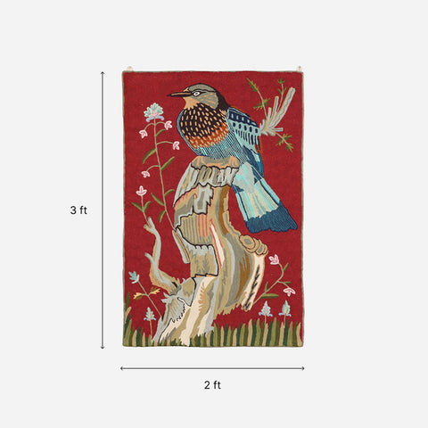 Red & Blue Bird Kashmiri Crewel Embroidery Wall Hanging, 2x3 ft