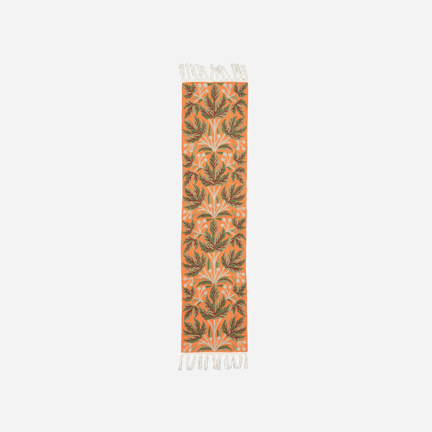 Orange & Green Leaf Crewelwork Table Runner, 1x4 ft