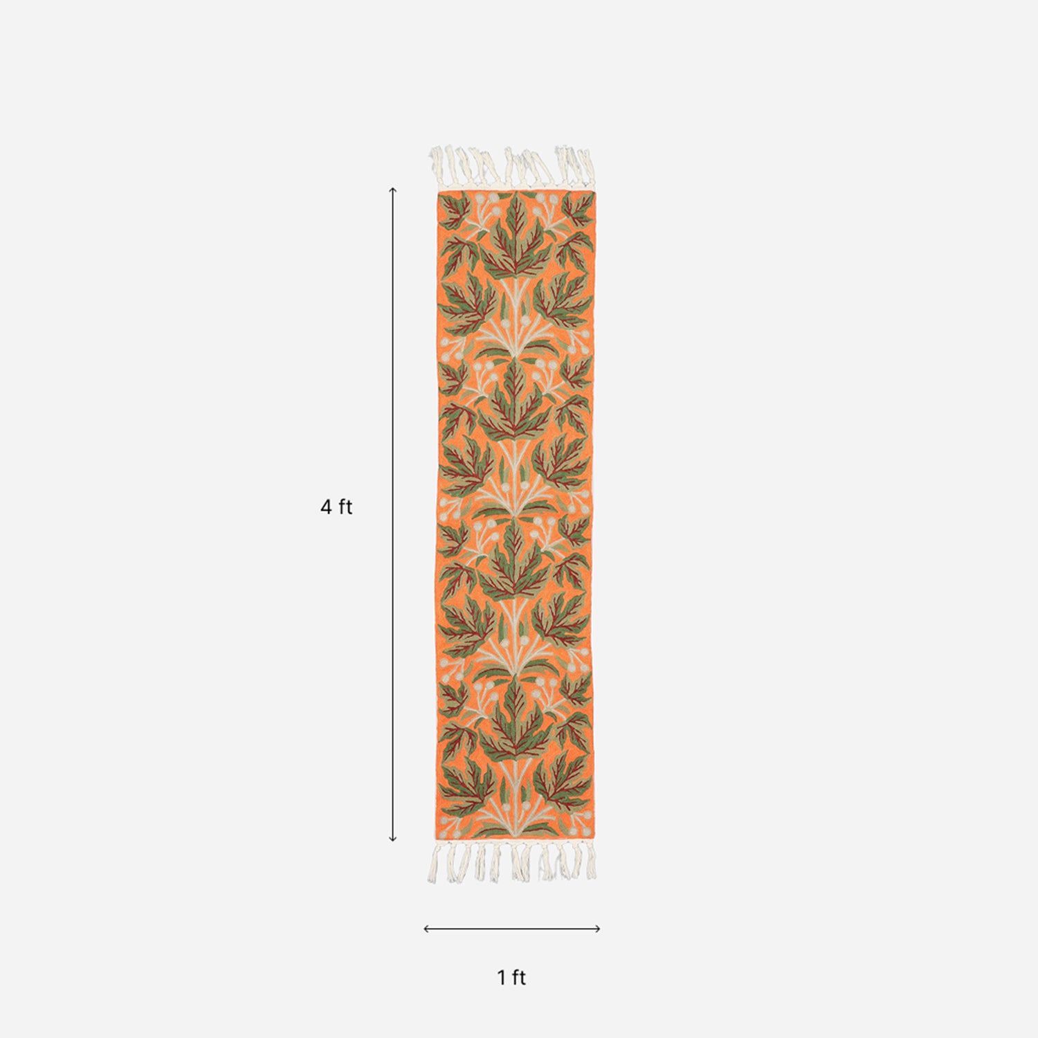 Orange & Green Leaf Crewelwork Table Runner, 1x4 ft