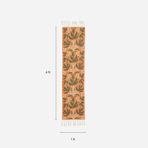 Orange & Green Leaf Crewelwork Table Runner, 1x4 ft