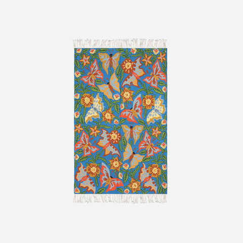 Blue Butterfly & Floral Kashmiri Crewel Embroidery Rug, 2.5x4 ft