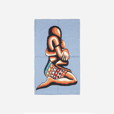 Grey Abstract Mother & Child Crewel Embroidery Wool Rug, 2.5x4 ft