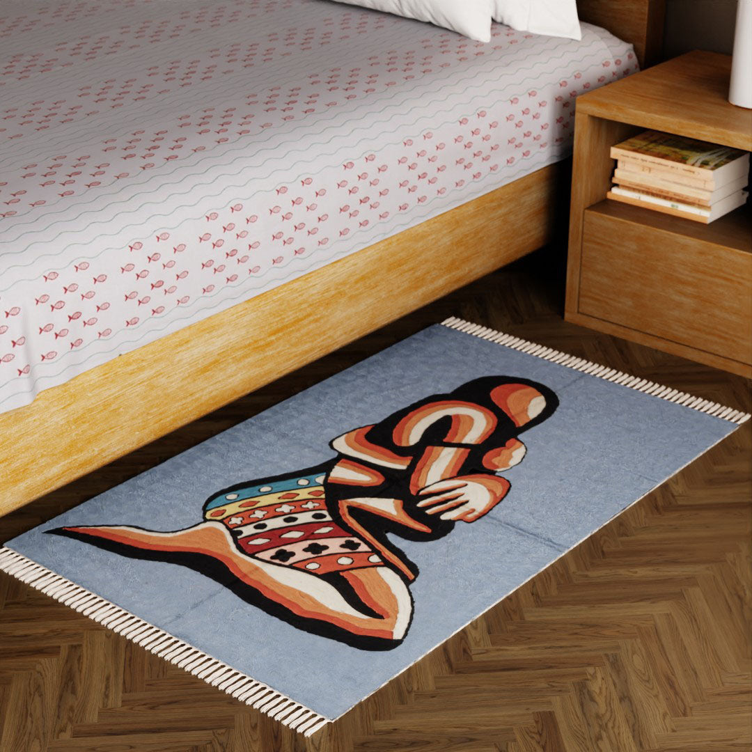 Grey Abstract Mother & Child Crewel Embroidery Wool Rug, 2.5x4 ft