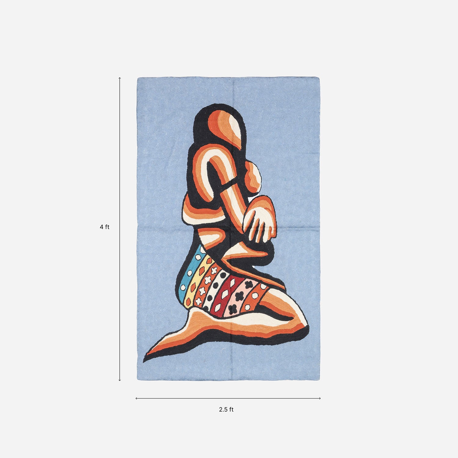 Grey Abstract Mother & Child Crewel Embroidery Wool Rug, 2.5x4 ft