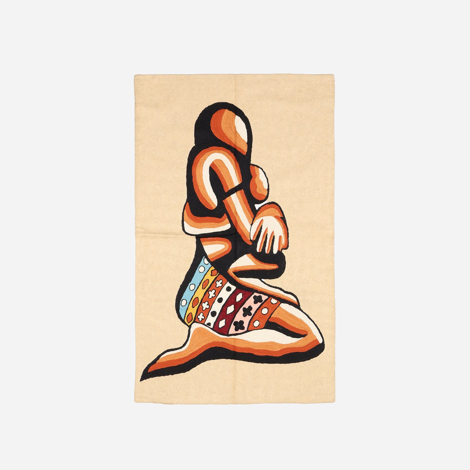 Beige Abstract Mother & Child Crewel Embroidery Rug, 2.5x4 ft