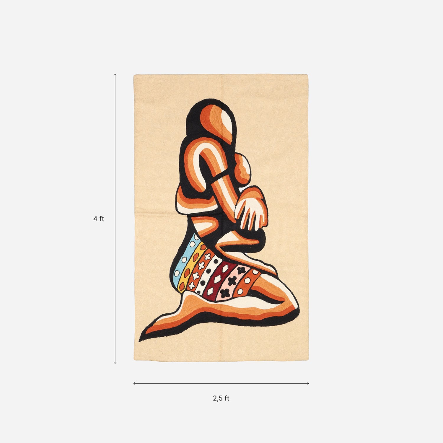 Beige Abstract Mother & Child Crewel Embroidery Rug, 2.5x4 ft