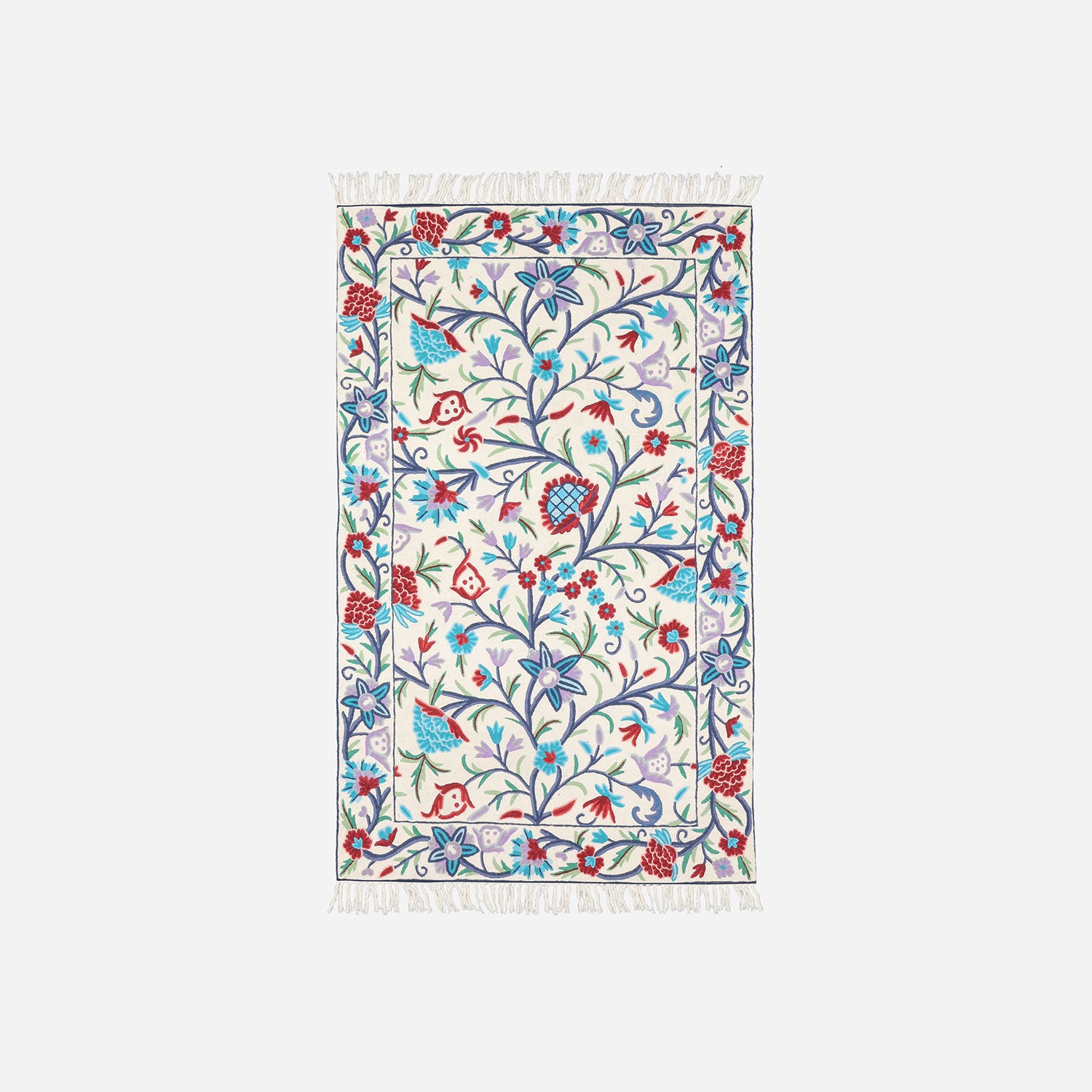 Beige Abstract Mother & Child Crewel Embroidery Rug, 2.5x4 ft