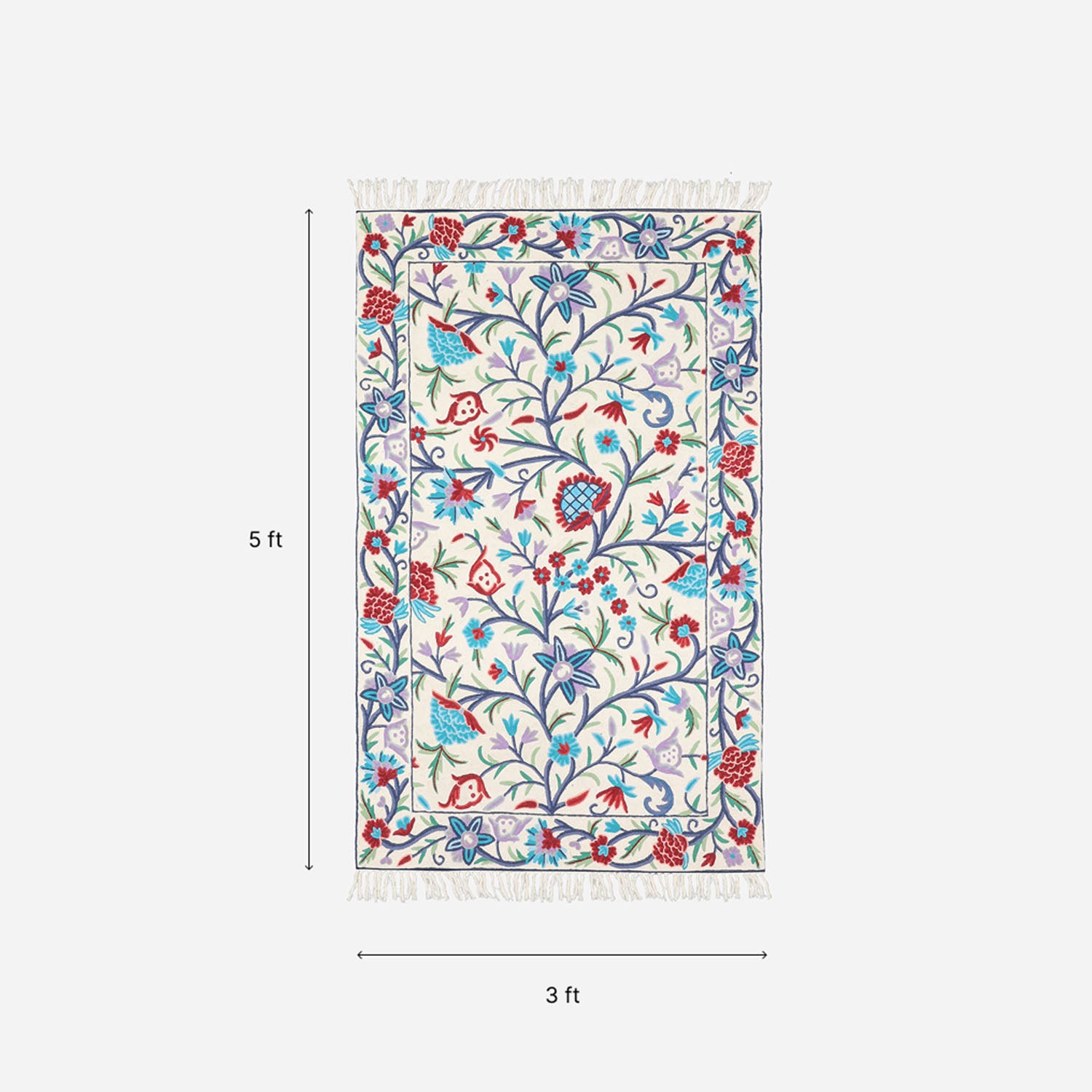 Beige Abstract Mother & Child Crewel Embroidery Rug, 2.5x4 ft