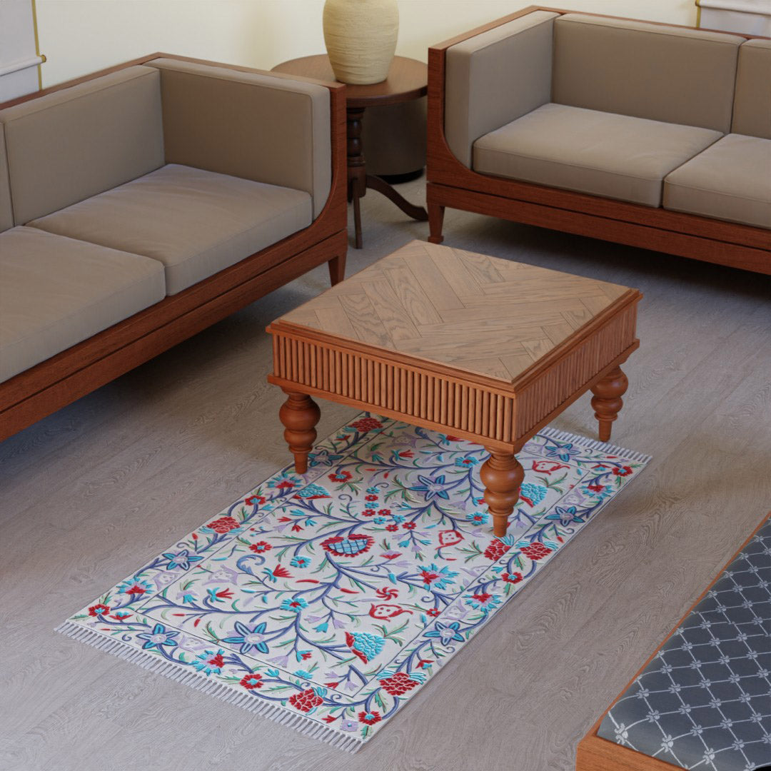 Beige Abstract Mother & Child Crewel Embroidery Rug, 2.5x4 ft