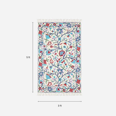 Beige Abstract Mother & Child Crewel Embroidery Rug, 2.5x4 ft