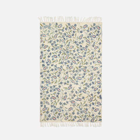 Blue Paisley Trellis Kashmiri Wool Crewelwork Rug, 3x5 ft