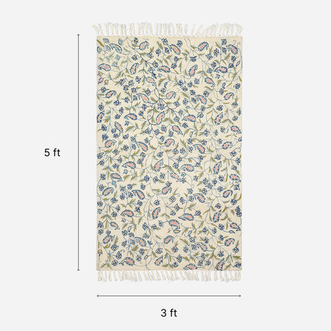 Blue Paisley Trellis Kashmiri Wool Crewelwork Rug, 3x5 ft