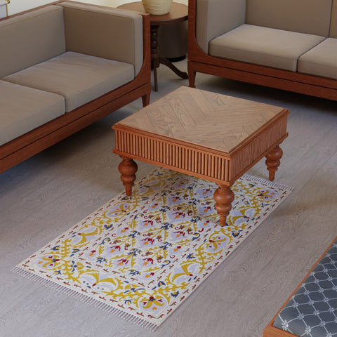 Blue Floral Kashmiri Crewel Emrboidery Wool Rug, 3x5 ft